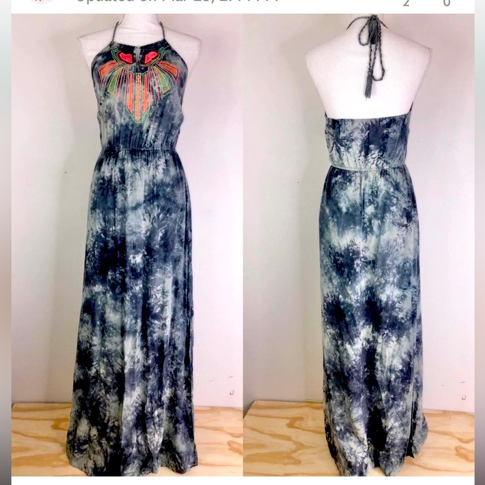 Flying Tomato Tie Dye Neon Embroidered Maxi Dress with side slits .